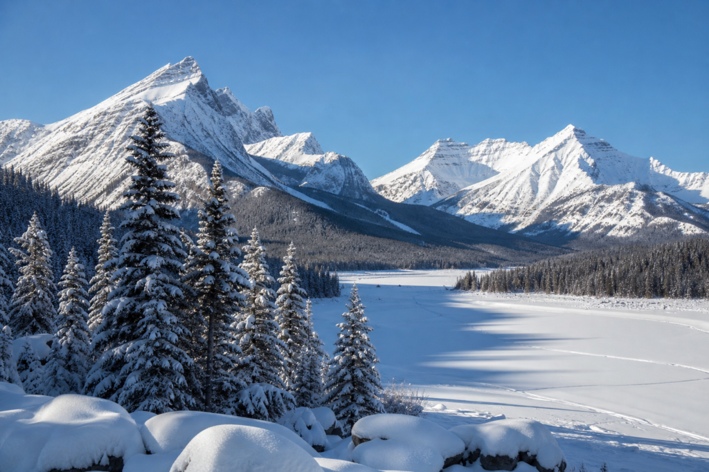 Banff National Park in January deep winter snow and mountains
