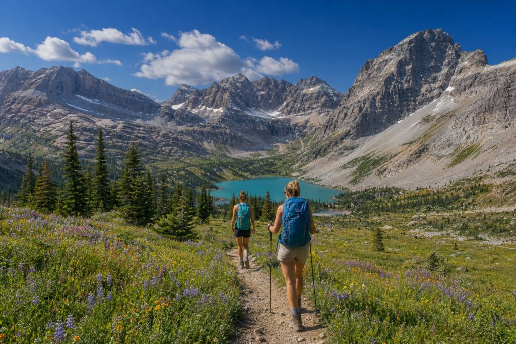 Banff August alpine meadow hiking in warm summer