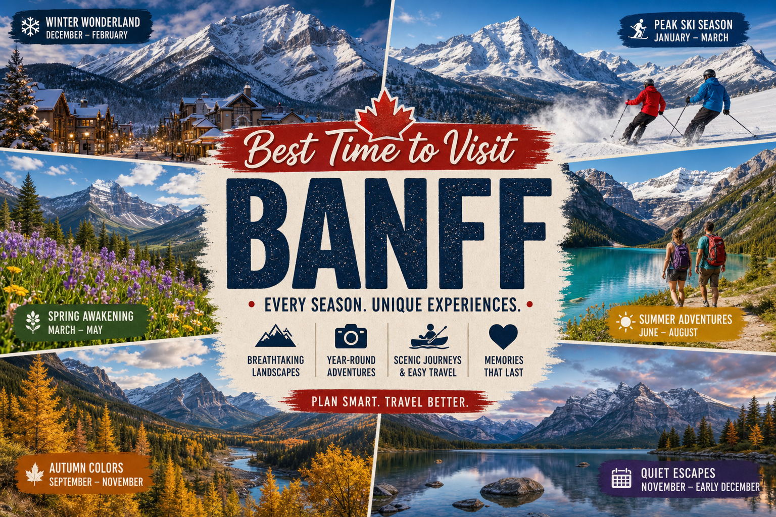 Best time to visit Banff month-by-month travel guide collage