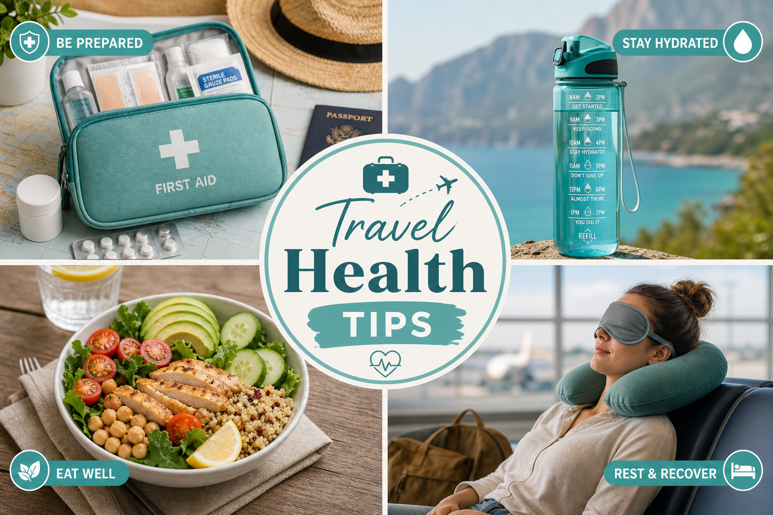 Essential travel health tips featured collage