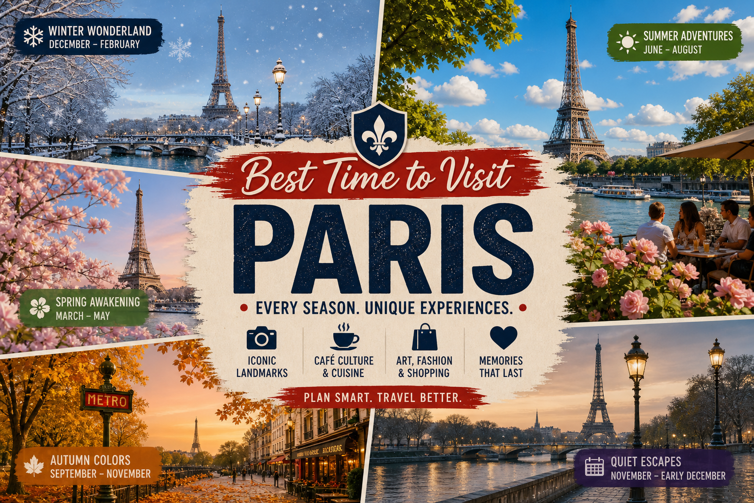 The Ultimate Guide to the Best Time to Visit Paris in 2026 1 Best time to visit Paris seasonal guide collage