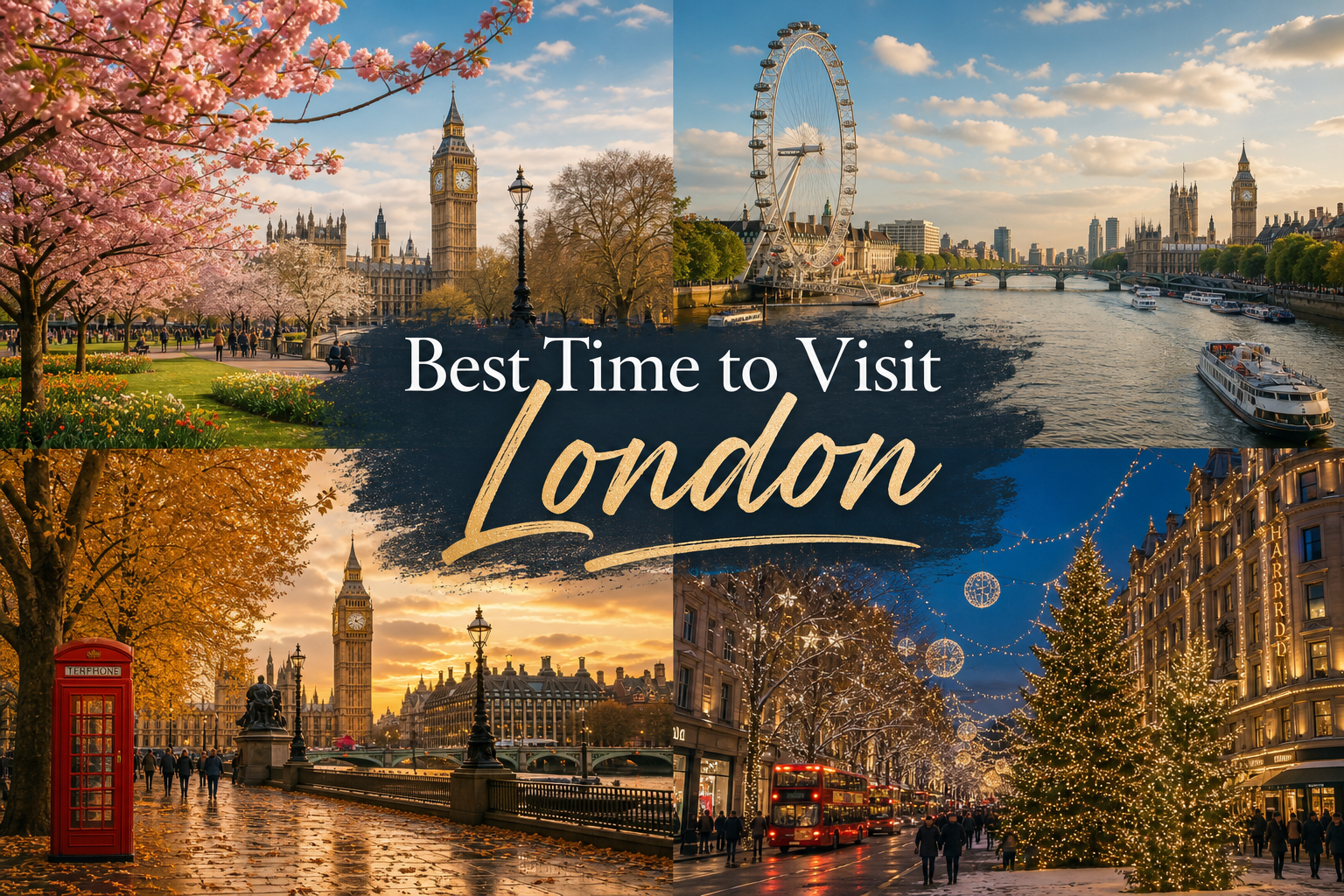 The Ultimate Guide to the Best Time to Visit London in 2026 1 Best time to visit London seasonal guide collage