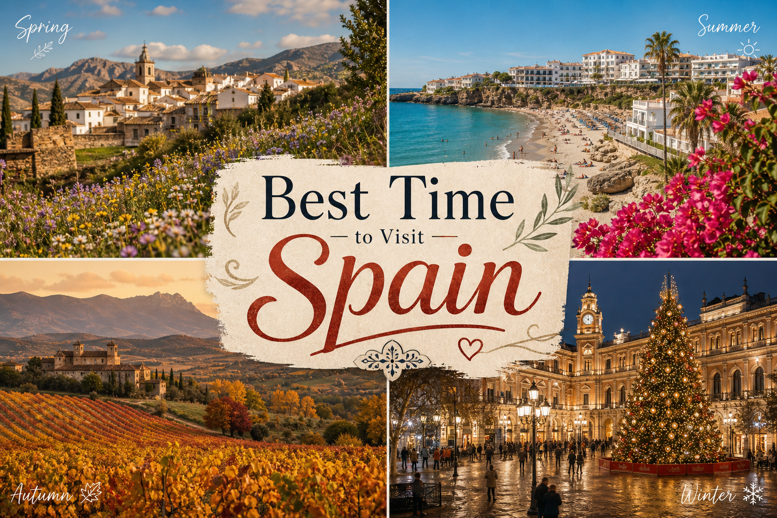 The Ultimate Guide to the Best Time to Visit Spain in 2026 1 Best time to visit Spain seasonal guide collage