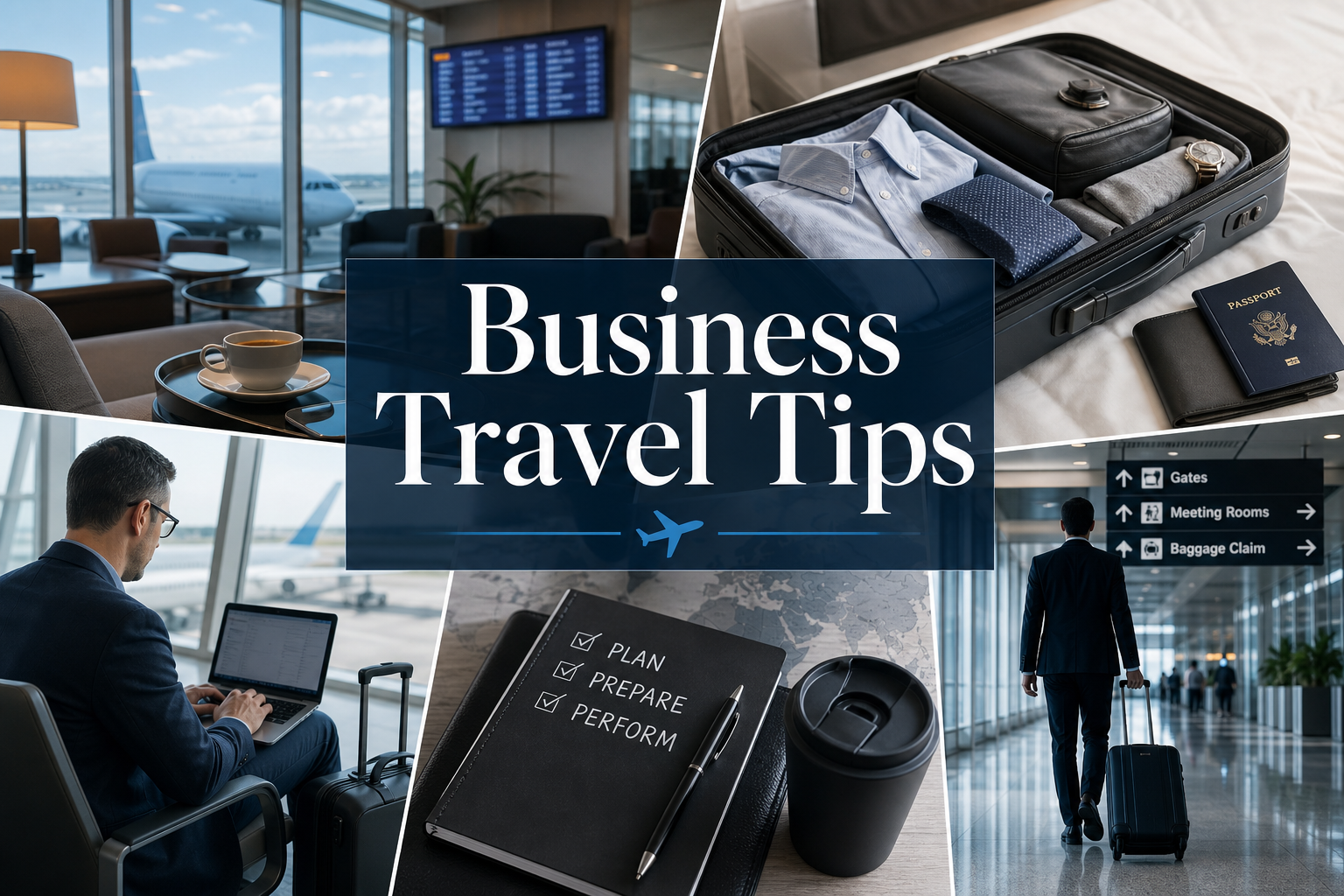 Essential business travel tips collage
