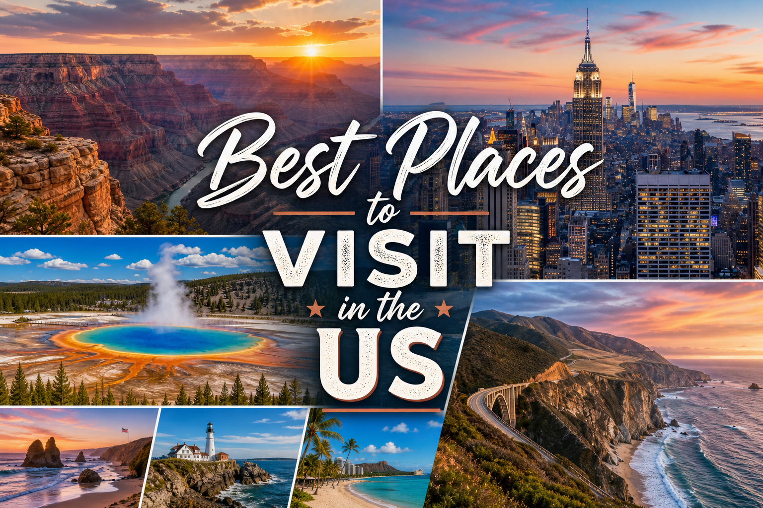 Best places to visit in the US collage