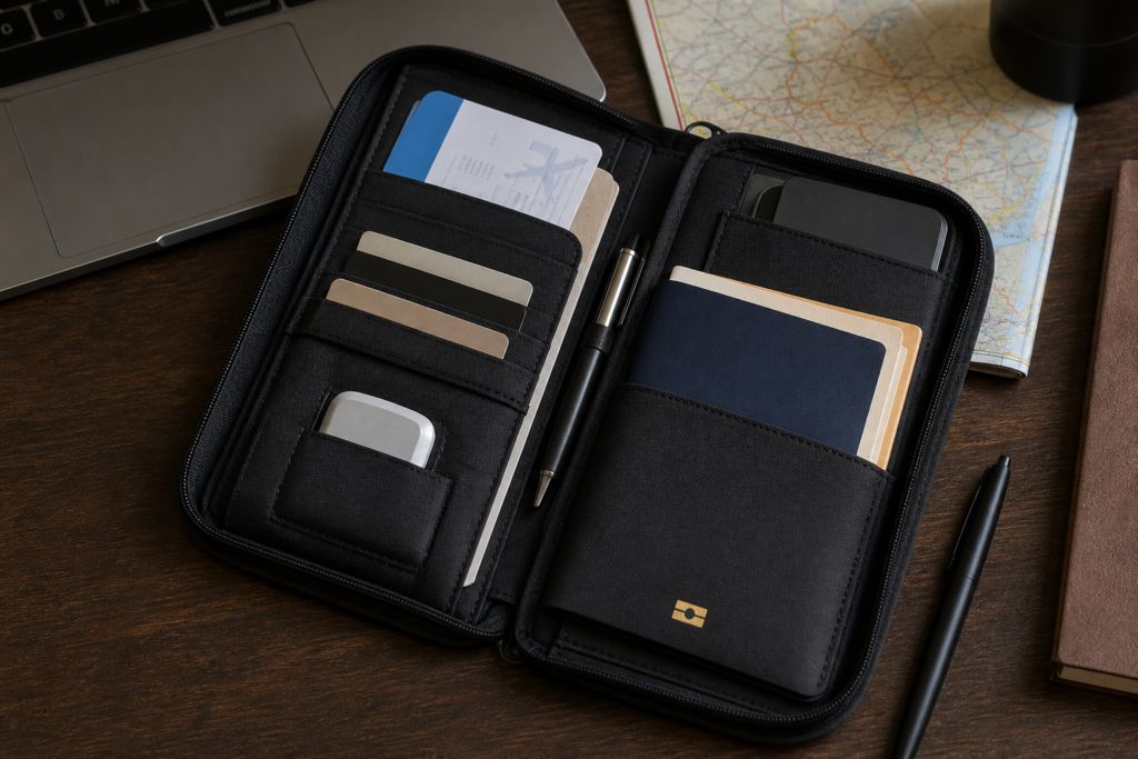 Organized travel wallet documents passport