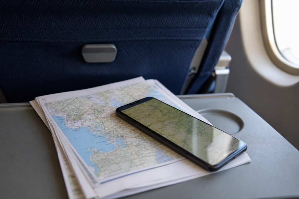 Phone offline maps documents on plane