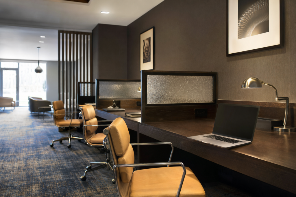 Hotel business center coworking desk