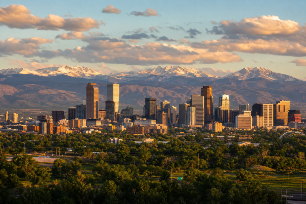 Denver skyline mountains backdrop