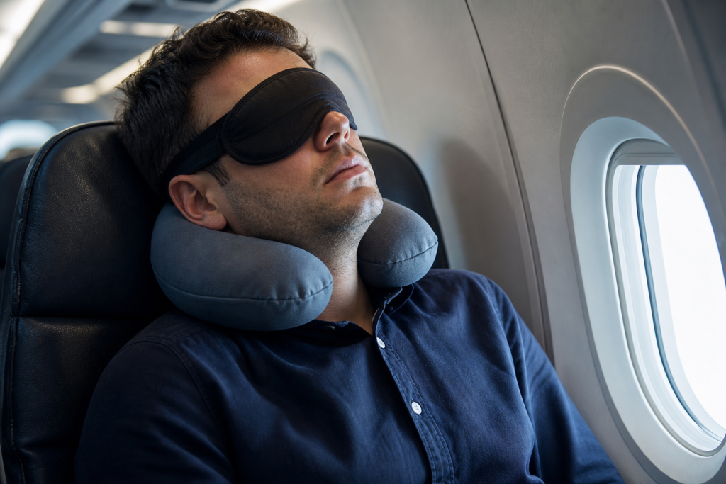 Traveler adjusting sleep for jet lag