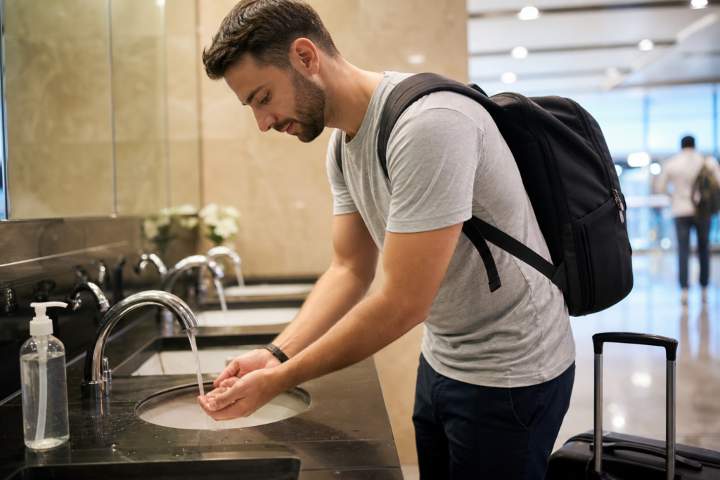 Hand hygiene sanitizer while traveling