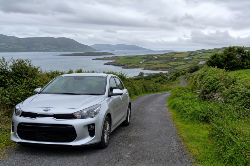 Rental car on Irish country road