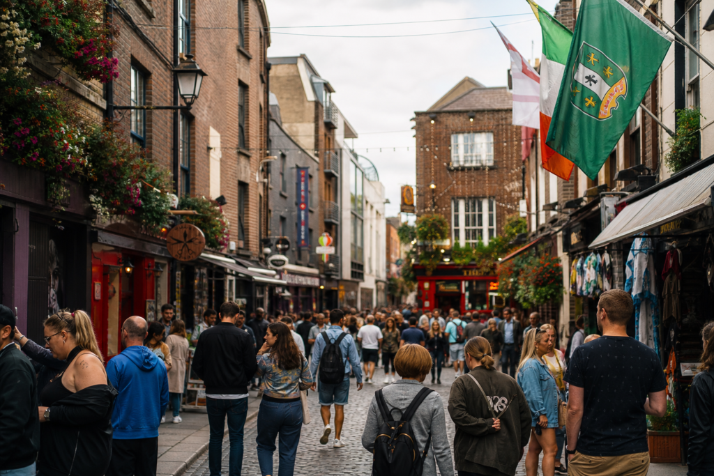 Busy Dublin tourist street