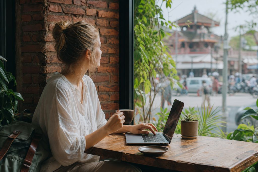 The Best Travel Tips Websites for 2026: Your Ultimate Guide 2 Solo traveler laptop cafe travel tips