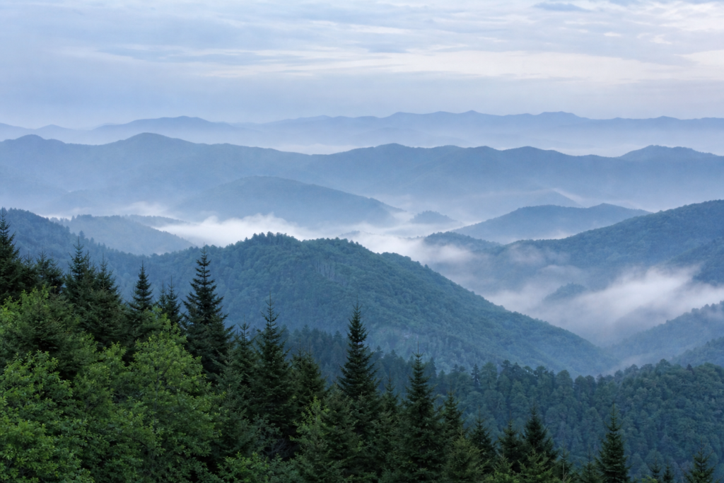 Great Smoky Mountains misty ridges