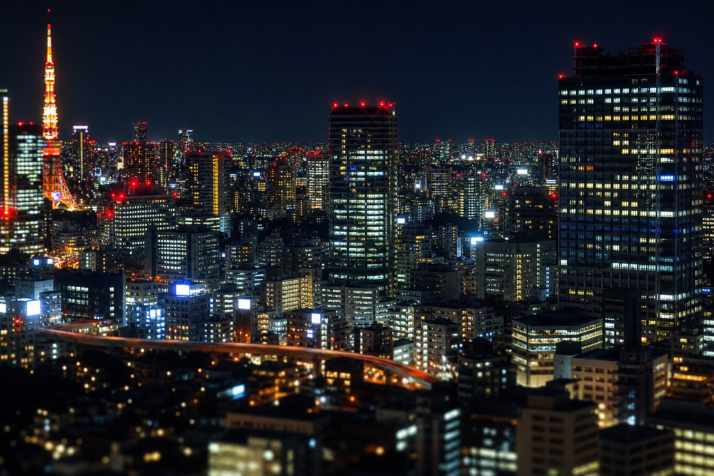 Tokyo skyline night city lights