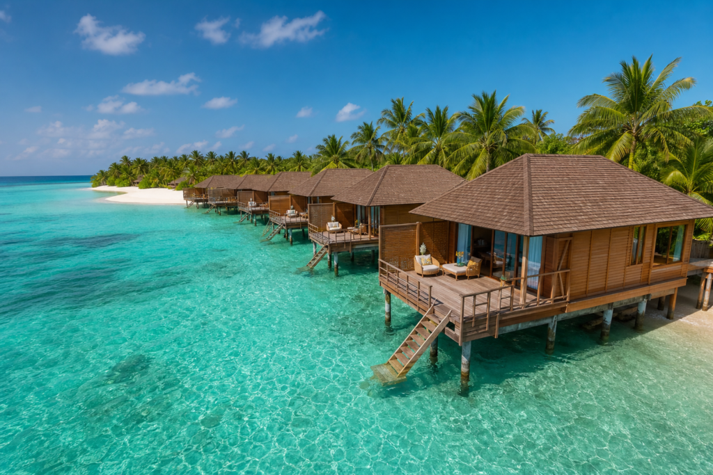 Maldives overwater bungalows turquoise